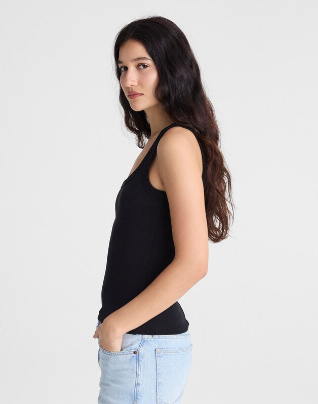 The '90s Scoopneck Tank in Compact Cotton JET BLACK