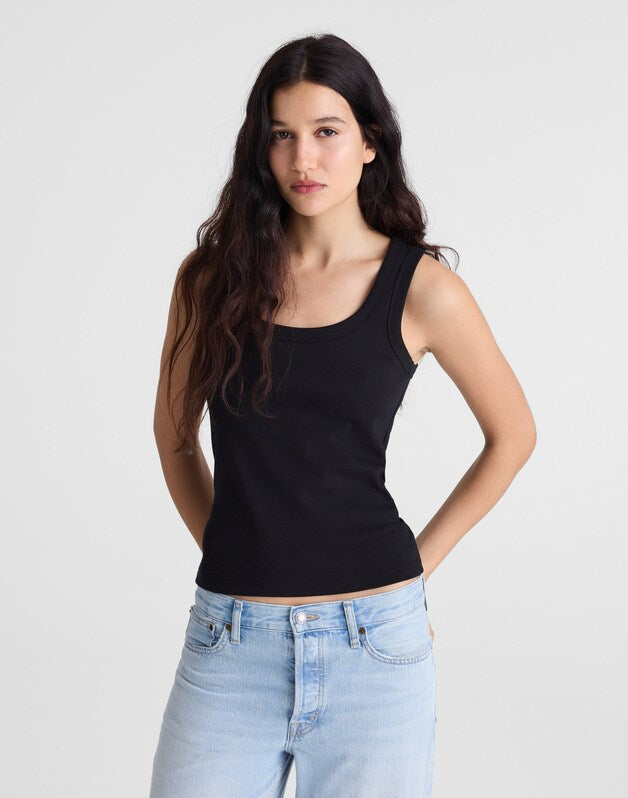 The '90s Scoopneck Tank in Compact Cotton JET BLACK