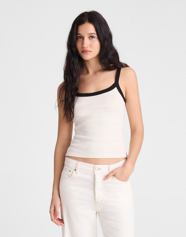 The '90s Cami in Compact Cotton IVORY BLACK