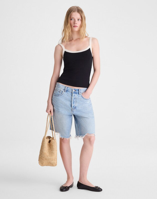 The '90s Cami in Compact Cotton COLORBLOCK BLACK IVORY