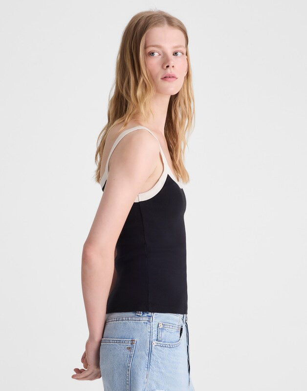The '90s Cami in Compact Cotton COLORBLOCK BLACK IVORY