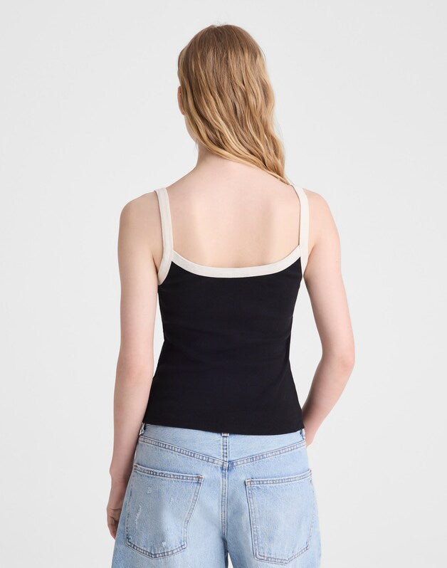 The '90s Cami in Compact Cotton COLORBLOCK BLACK IVORY