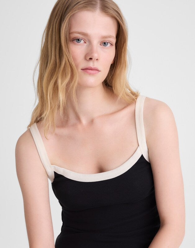 The '90s Cami in Compact Cotton COLORBLOCK BLACK IVORY