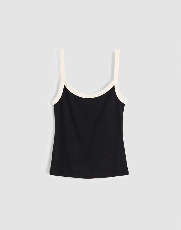 The '90s Cami in Compact Cotton COLORBLOCK BLACK IVORY