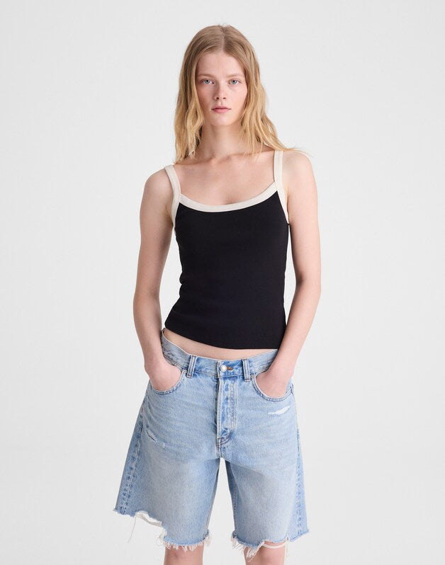 The '90s Cami in Compact Cotton COLORBLOCK BLACK IVORY