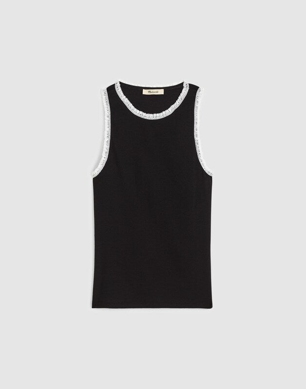Lace-Trim Ribbed Tank JET BLACK