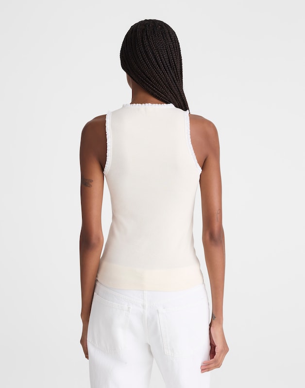 Lace-Trim Ribbed Tank VINTAGE IVORY