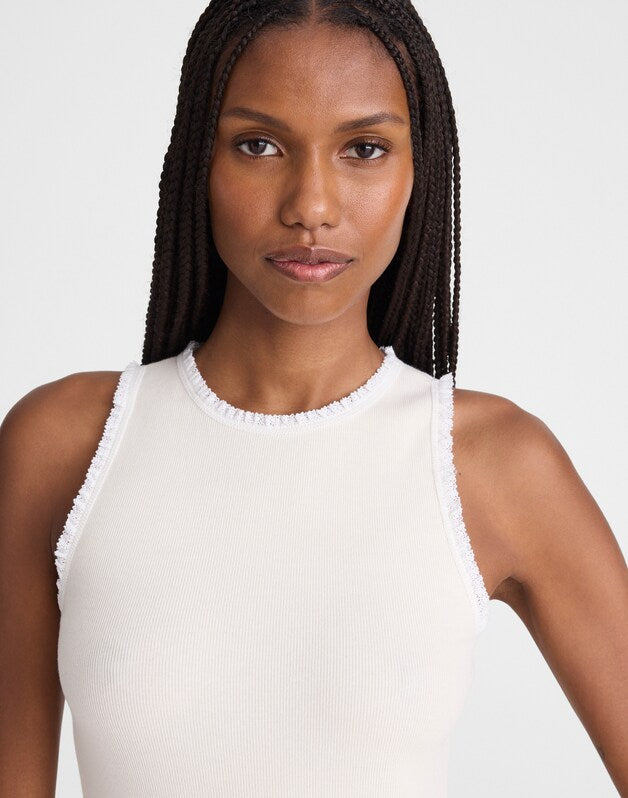 Lace-Trim Ribbed Tank VINTAGE IVORY