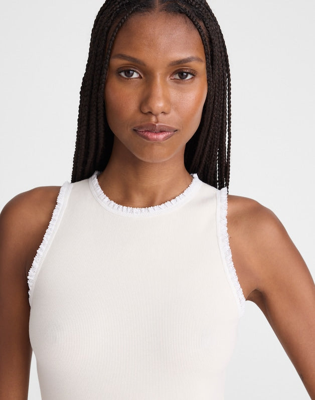Lace-Trim Ribbed Tank VINTAGE IVORY