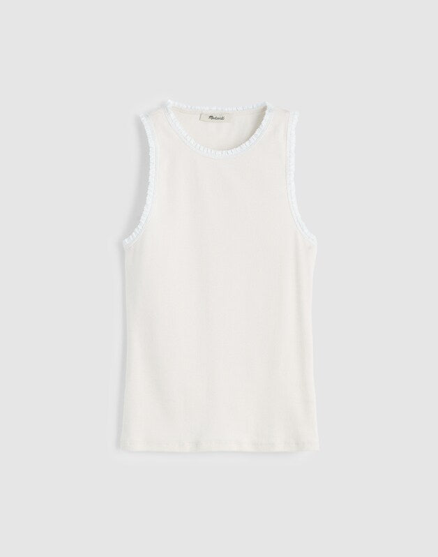 Lace-Trim Ribbed Tank VINTAGE IVORY