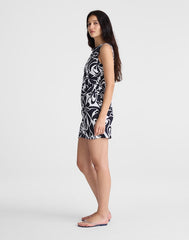 Shirred Boatneck Mini Dress in 100% Linen WHITE