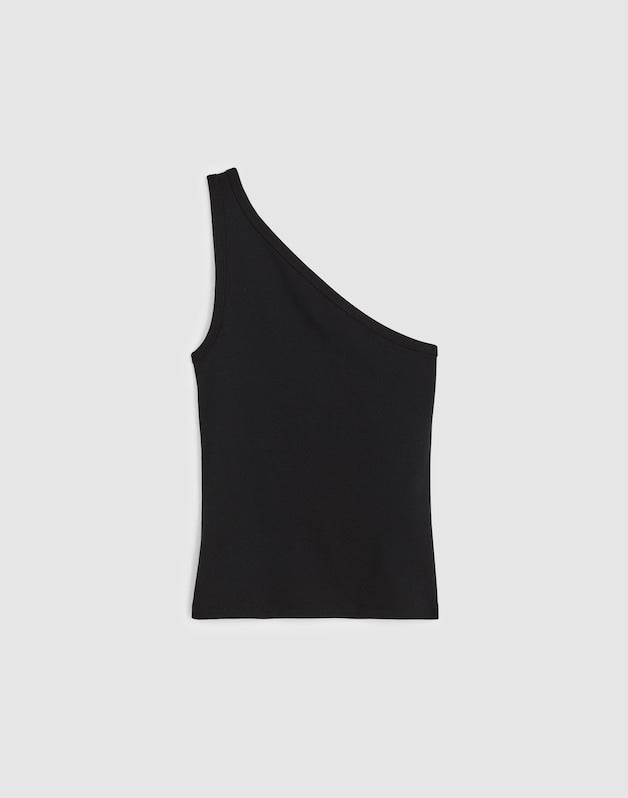 The '90s One-Shoulder Tank in Compact Cotton JET BLACK