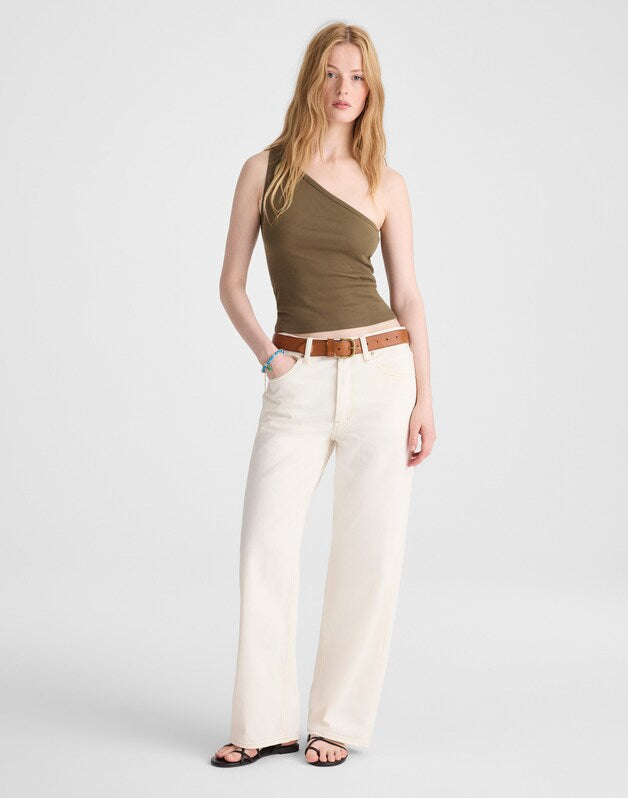 The '90s One-Shoulder Tank in Compact Cotton FADED IVY