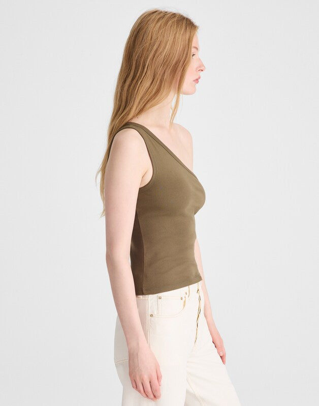 The '90s One-Shoulder Tank in Compact Cotton FADED IVY