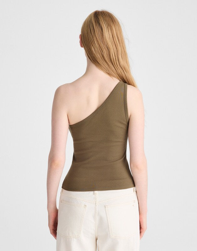 The '90s One-Shoulder Tank in Compact Cotton FADED IVY