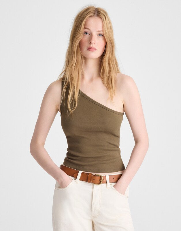 The '90s One-Shoulder Tank in Compact Cotton FADED IVY