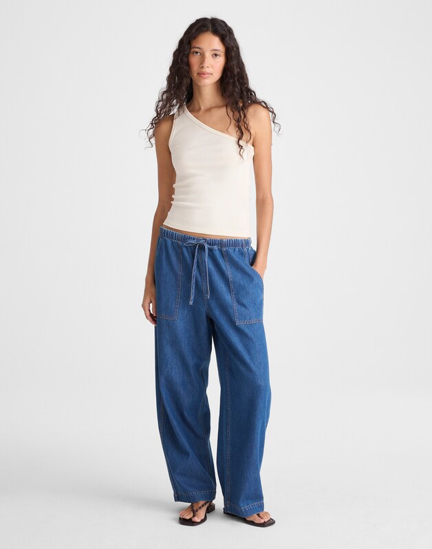 The '90s One-Shoulder Tank in Compact Cotton VINTAGE IVORY