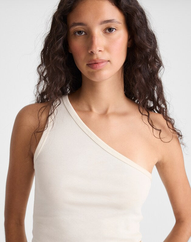 The '90s One-Shoulder Tank in Compact Cotton VINTAGE IVORY
