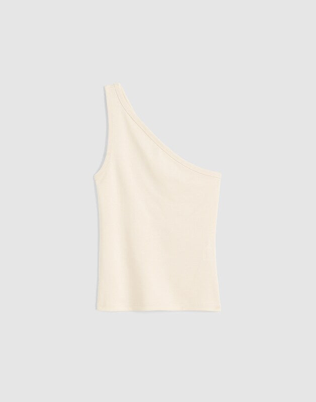 The '90s One-Shoulder Tank in Compact Cotton VINTAGE IVORY