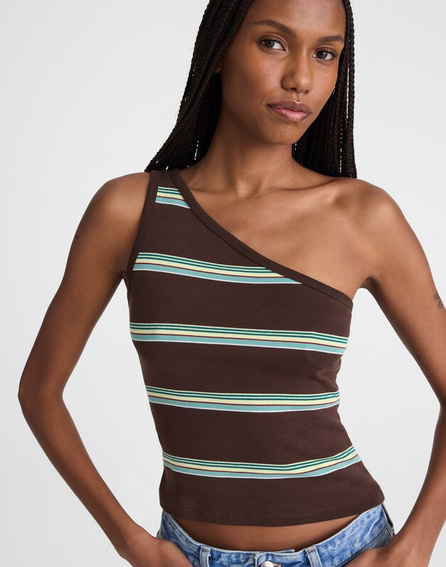 Madewell x Shopbop '90s One-Shoulder Tank in Compact Cotton DARK BROWN
