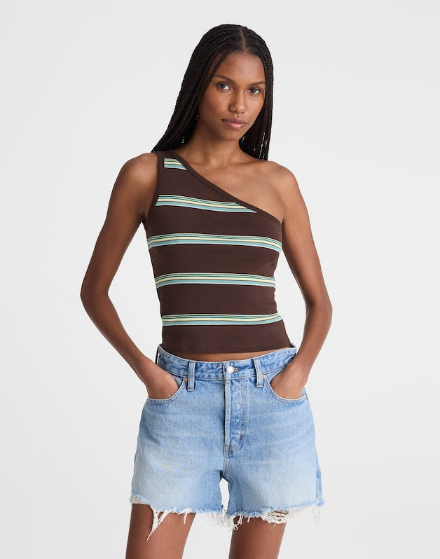 Madewell x Shopbop '90s One-Shoulder Tank in Compact Cotton DARK BROWN