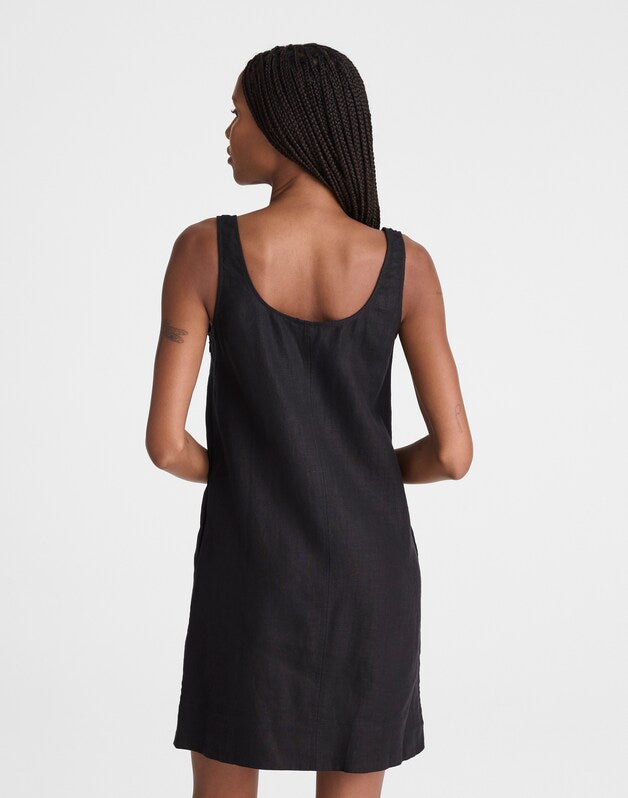 Scoopneck Mini Shift Dress in 100% Linen JET BLACK