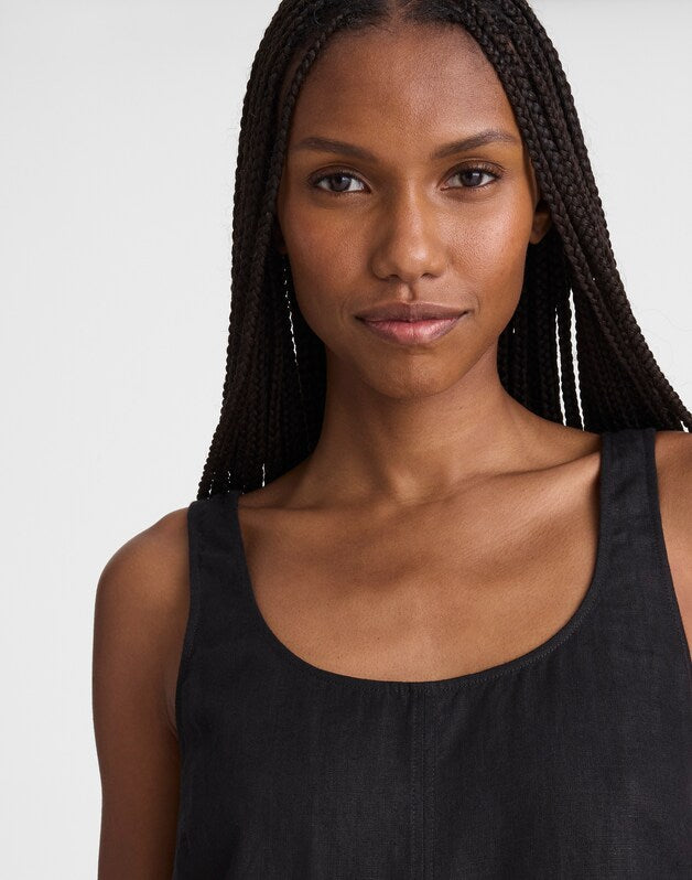 Scoopneck Mini Shift Dress in 100% Linen JET BLACK