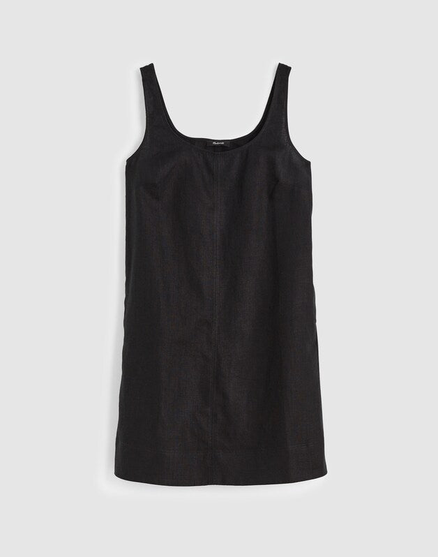 Scoopneck Mini Shift Dress in 100% Linen JET BLACK