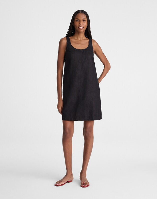 Scoopneck Mini Shift Dress in 100% Linen JET BLACK