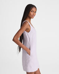 Scoopneck Mini Shift Dress in 100% Linen LILAC CHAMBRAY