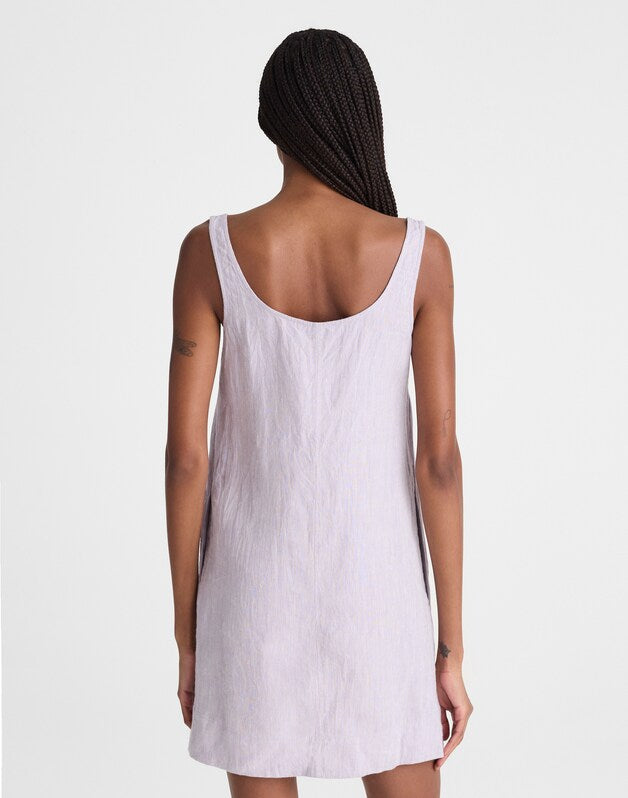 Scoopneck Mini Shift Dress in 100% Linen LILAC CHAMBRAY