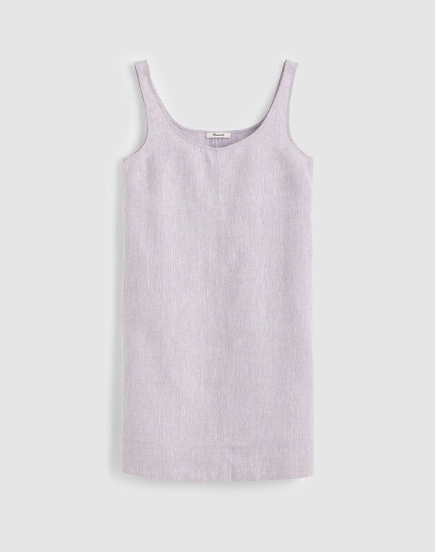 Scoopneck Mini Shift Dress in 100% Linen LILAC CHAMBRAY