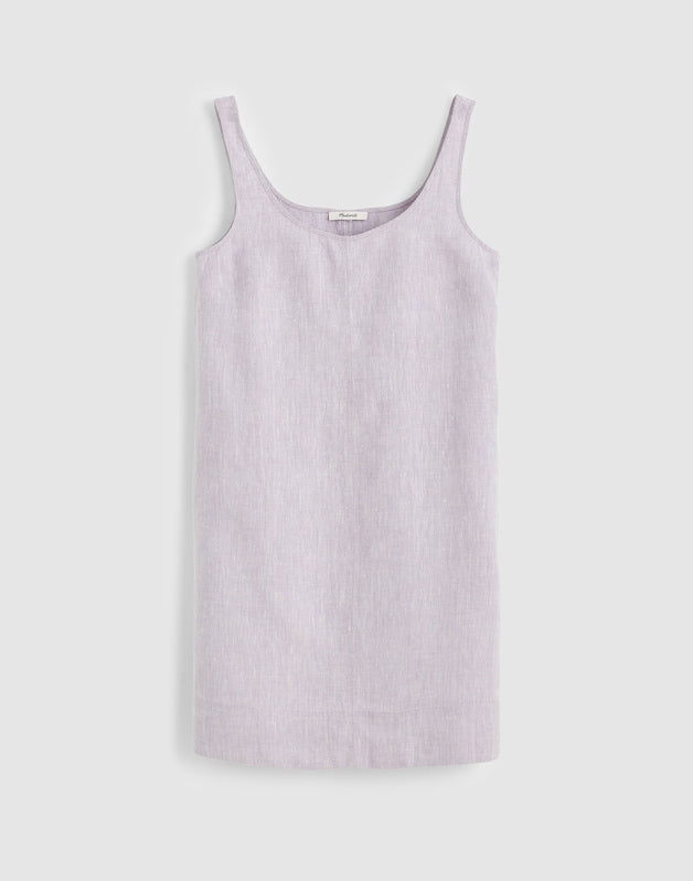 Scoopneck Mini Shift Dress in 100% Linen LILAC CHAMBRAY