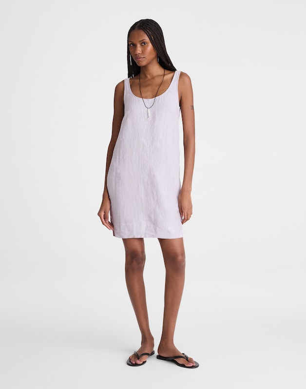Scoopneck Mini Shift Dress in 100% Linen LILAC CHAMBRAY