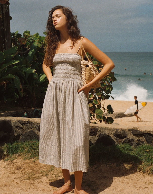 The Peyton Midi Dress BLACK VINTAGE IVORY YARNDYE
