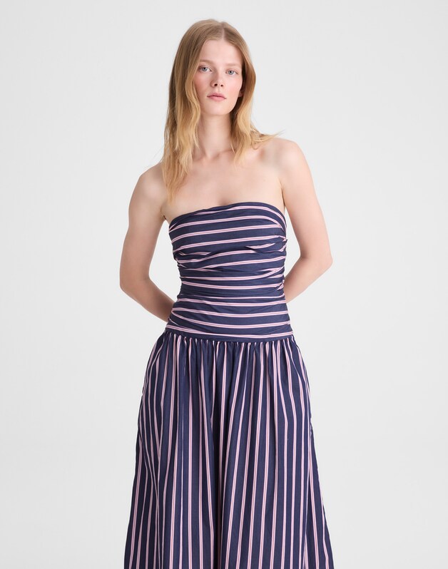 Strapless Ruched Midi Dress CLASSIC INDIGO