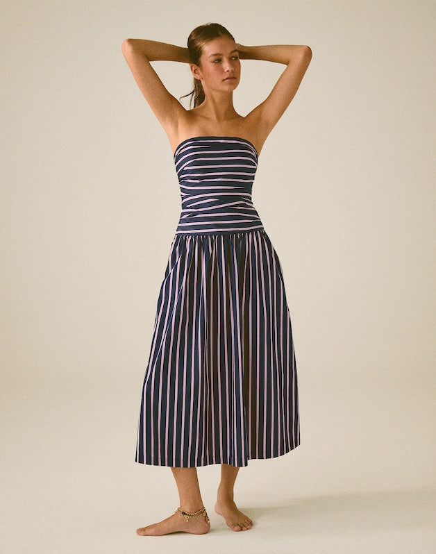 Strapless Ruched Midi Dress CLASSIC INDIGO
