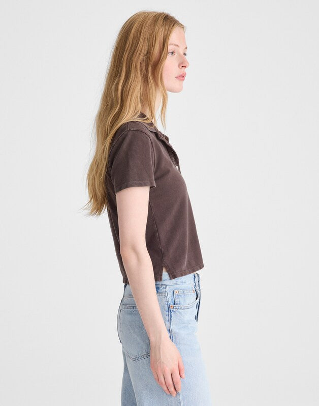 Shrunken Polo in Cotton Pique DARK BROWN