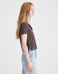 Shrunken Polo in Cotton Pique DARK BROWN