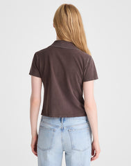Shrunken Polo in Cotton Pique DARK BROWN
