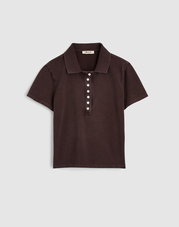 Shrunken Polo in Cotton Pique DARK BROWN