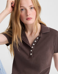 Shrunken Polo in Cotton Pique DARK BROWN