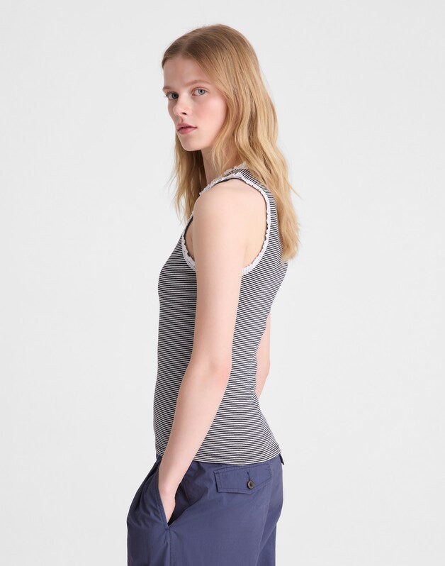 Lace-Trim Ribbed Tank JET BLACK