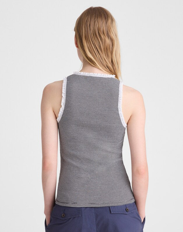 Lace-Trim Ribbed Tank JET BLACK