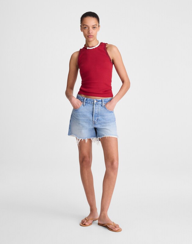 Lace-Trim Ribbed Tank RED CURRANT