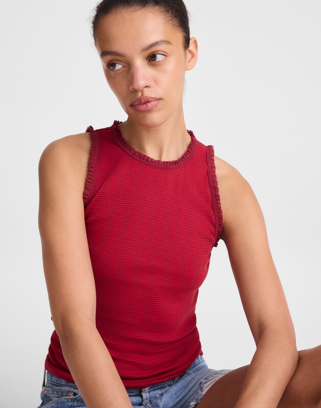Lace-Trim Ribbed Tank RED CURRANT
