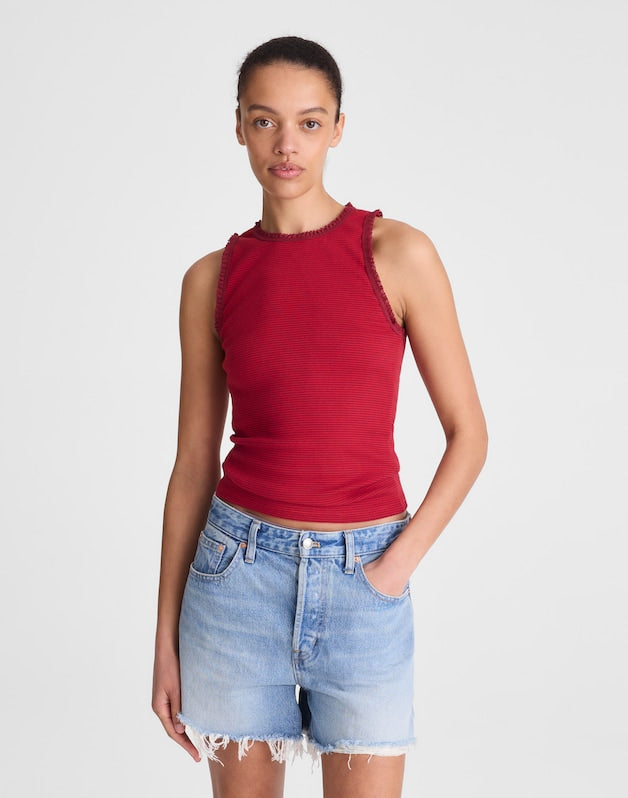 Lace-Trim Ribbed Tank RED CURRANT