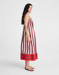 Ruffle A-Line Midi Dress in Stripe DUSTY MERLOT