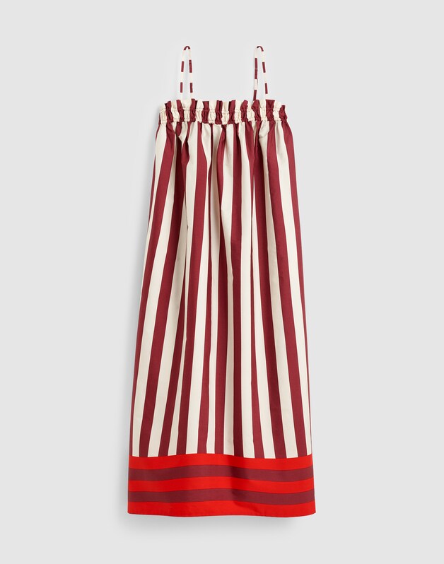 Ruffle A-Line Midi Dress in Stripe DUSTY MERLOT