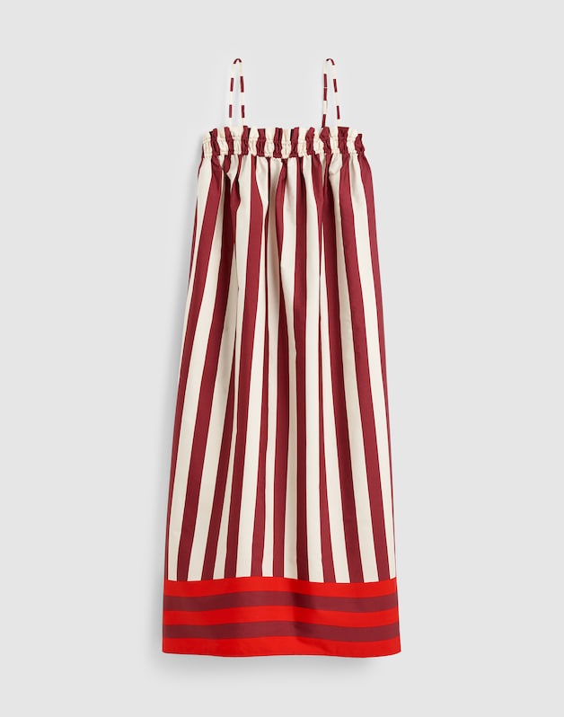 Ruffle A-Line Midi Dress in Stripe DUSTY MERLOT